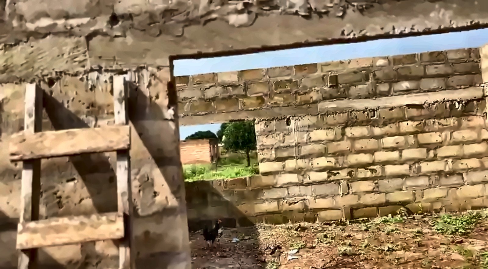 View through a window opening inside the new building