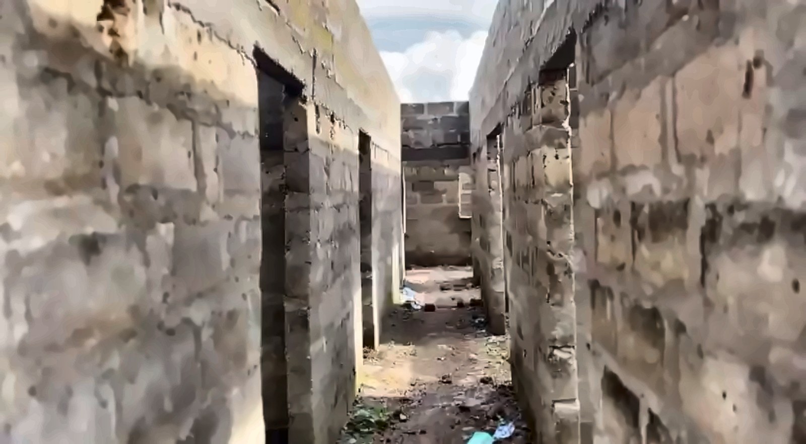 Interior block walls and a corridor inside the new building