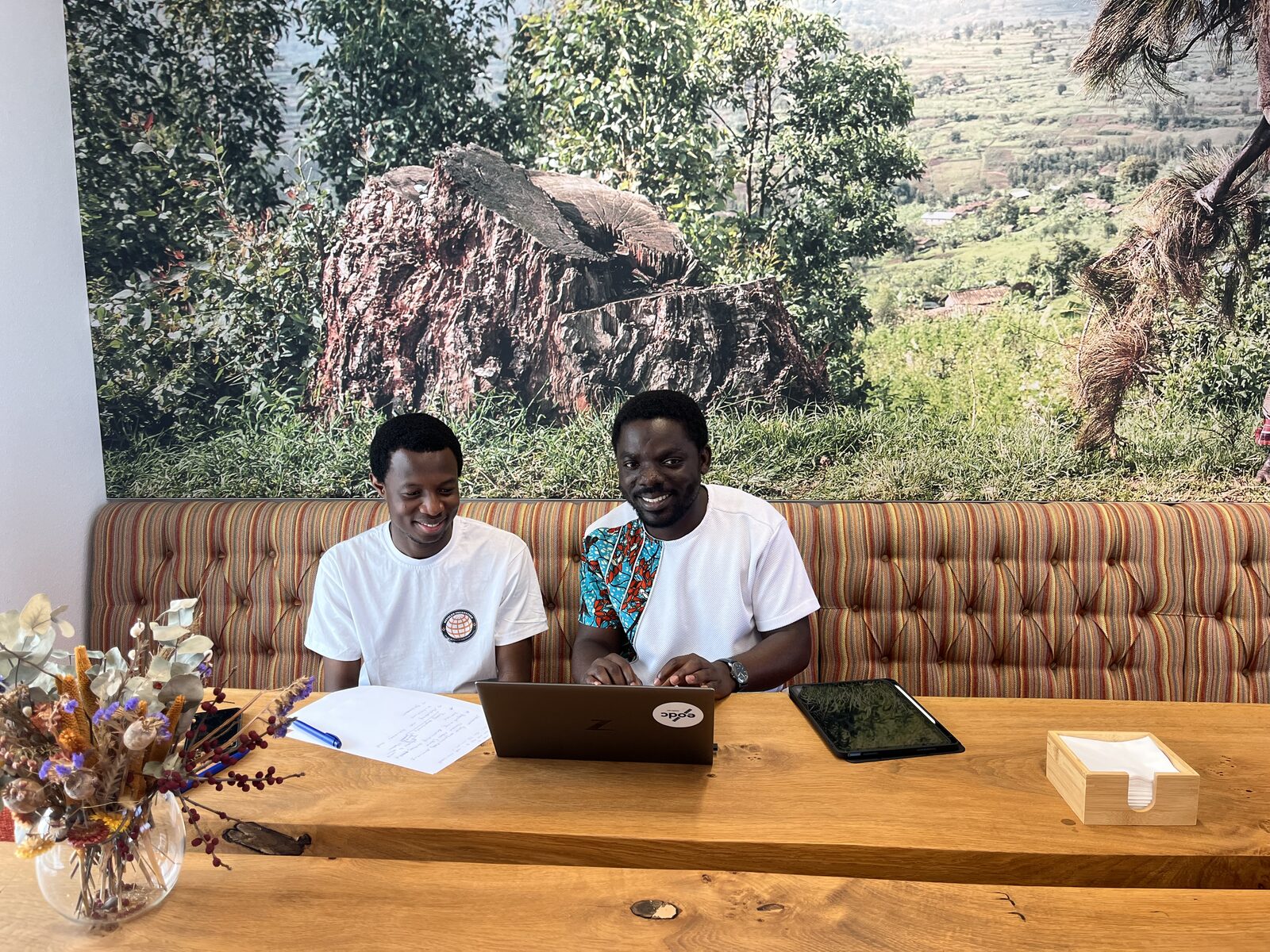 James Nana Ofori and Elisha Njomaba reviewing notes together